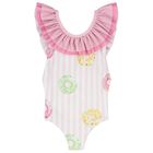 Girls White & Pink Striped Donuts Swimsuit, 1, hi-res