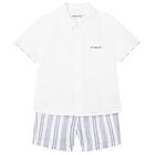 Younger Boys White & Blue Shorts Set, 1, hi-res