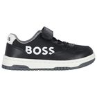 Boys Black & White Logo Trainers, 1, hi-res
