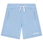 Boys Pale Blue Logo Shorts, 4, hi-res