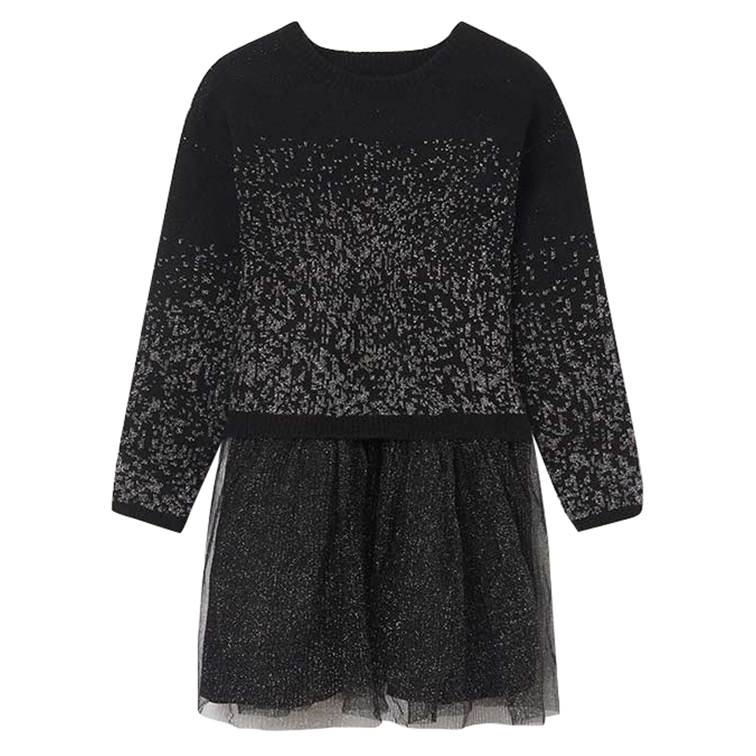 Girls Black Glitters Dress Set, 1, hi-res