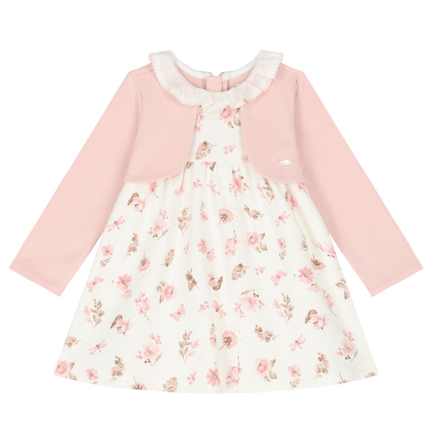 Baby Girls Pink & Ivory Floral Dress, 1, hi-res image number null