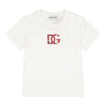 White & Red Majolica Embossed Logo Baby T-Shirt