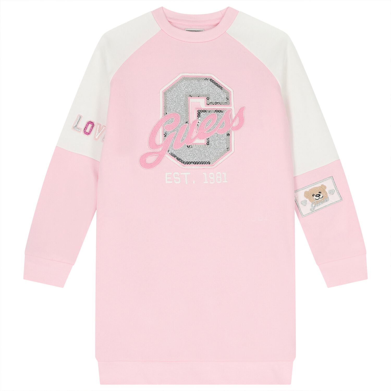 Girls Pink & White Logo Dress, 1, hi-res