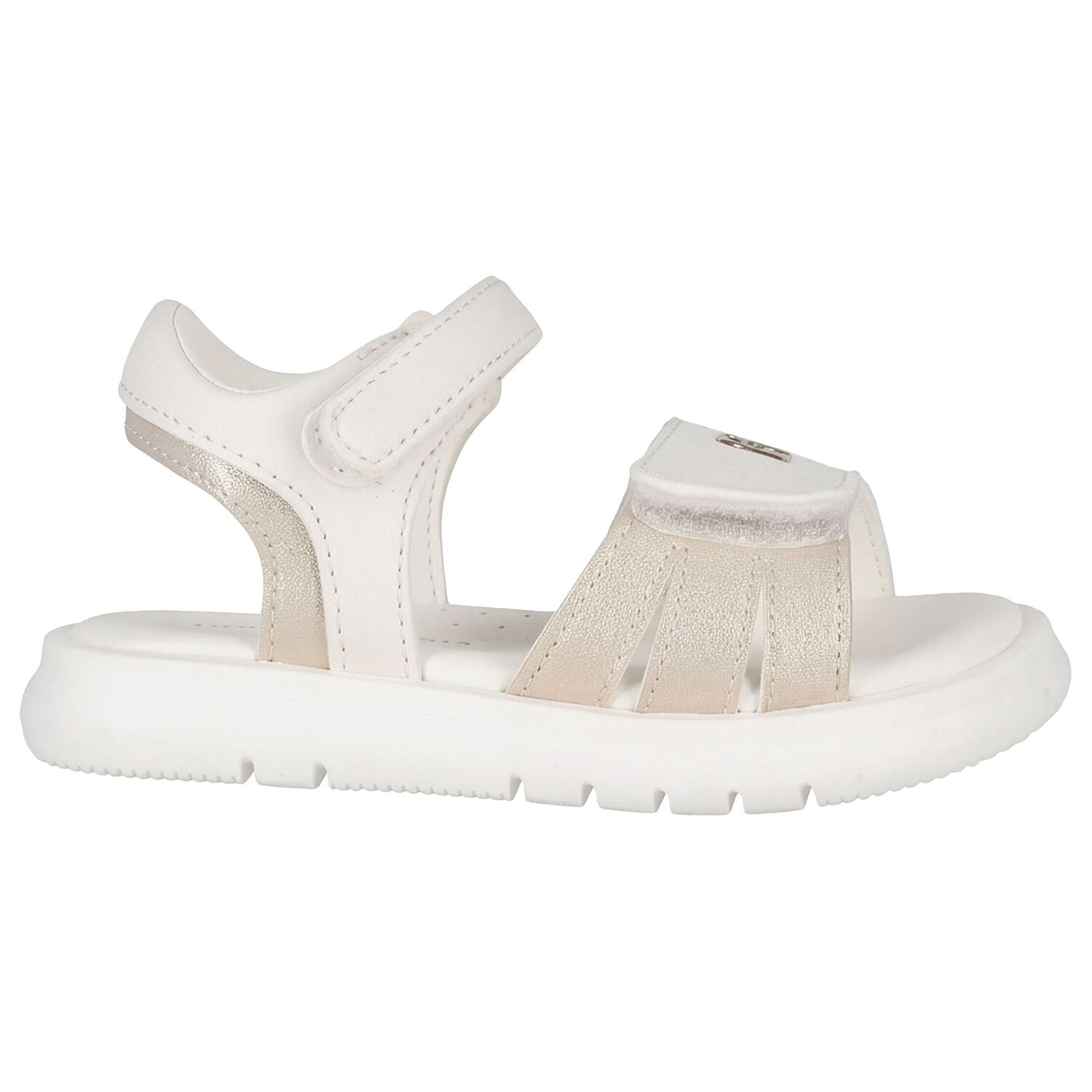 Girls White & Gold Logo Sandals, 2, hi-res
