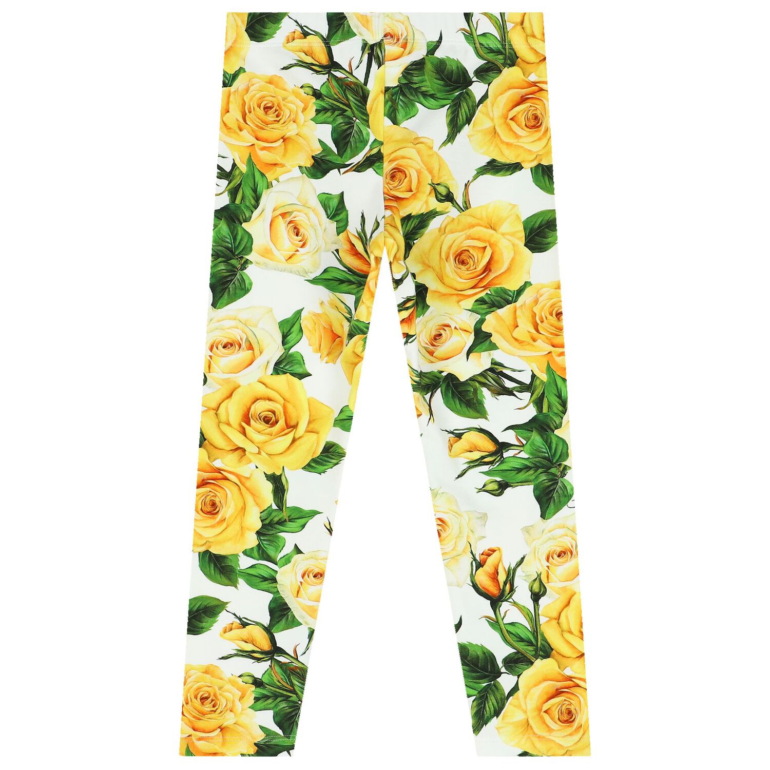 Girls Yellow & White Floral Leggings, 1, hi-res