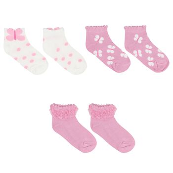 Baby Girls Pink Butterfly Socks ( 3-Pack )