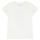 Girls Ivory Cotton Embellished Logo T-Shirt, 1, hi-res