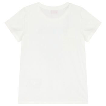 Girls Ivory Cotton Embellished Logo T-Shirt