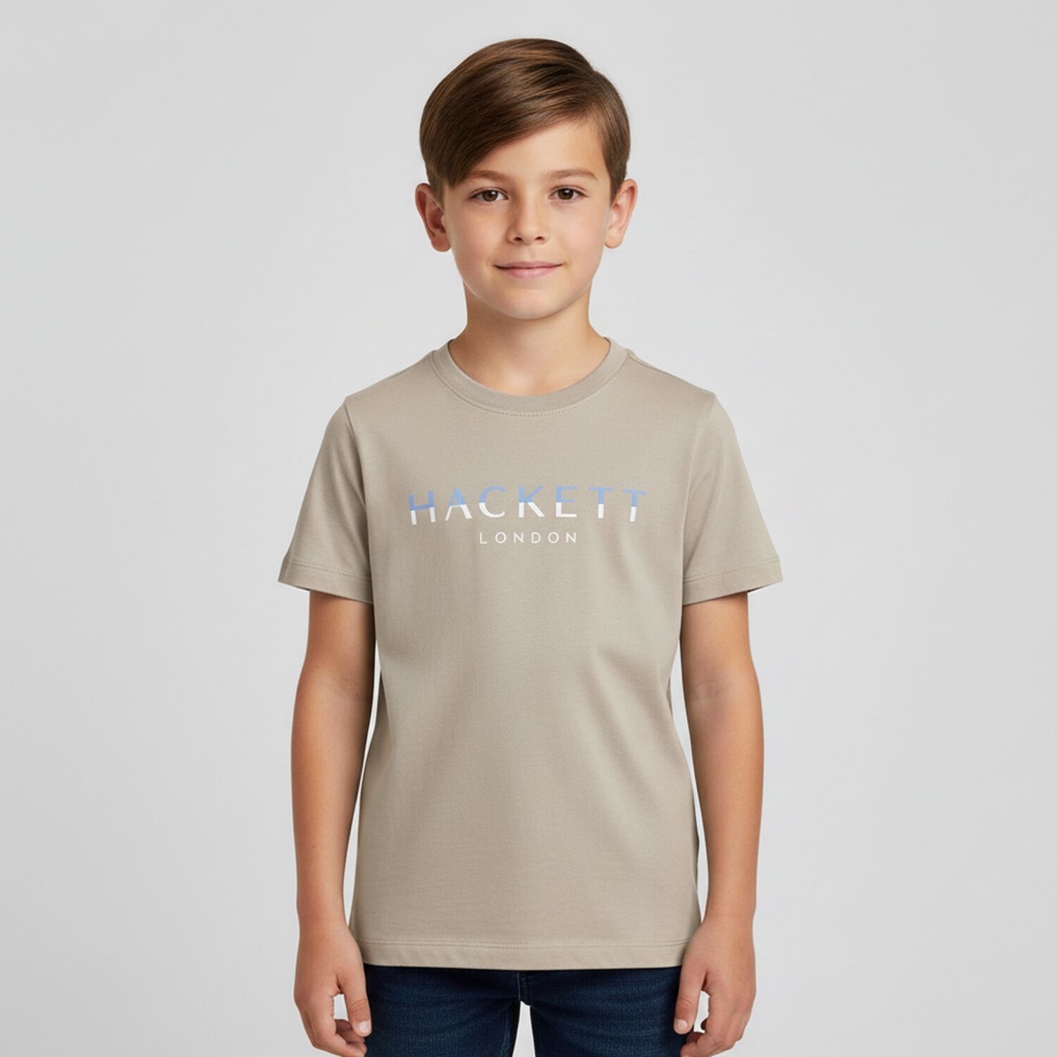 Boys Beige Logo T-Shirt, 7, hi-res