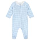 Baby Boys Blue Gingham Cotton Babygrow Set, 1, hi-res