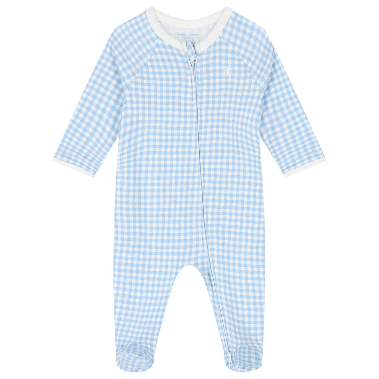 Baby Boys Blue Gingham Cotton Babygrow Set, 1, hi-res