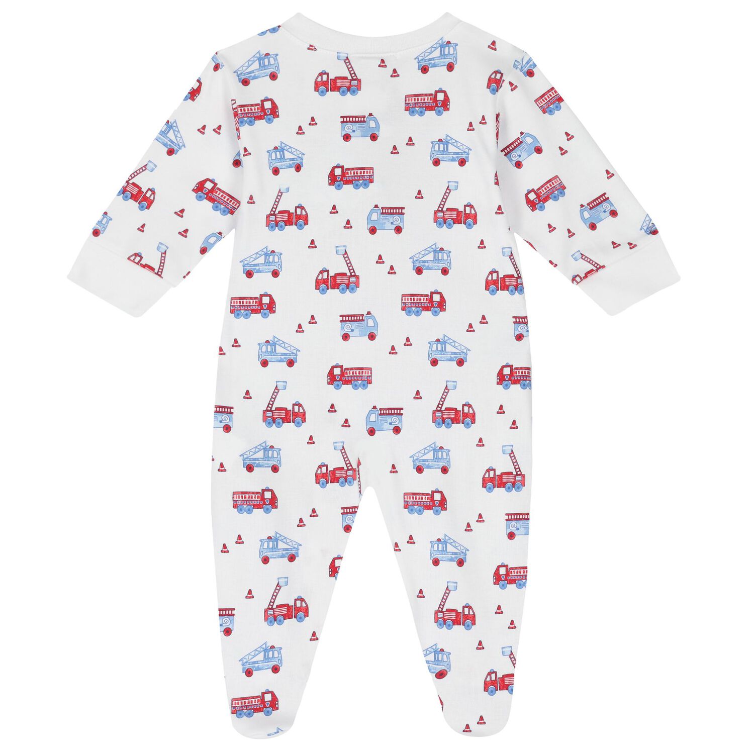 Baby Boys White Flashing Fire Trucks Babygrow, 1, hi-res