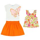 Girls Orange & White Skirt Set (3 Piece), 1, hi-res
