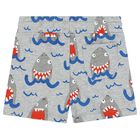 Younger Boys Grey Shark Shorts, 1, hi-res