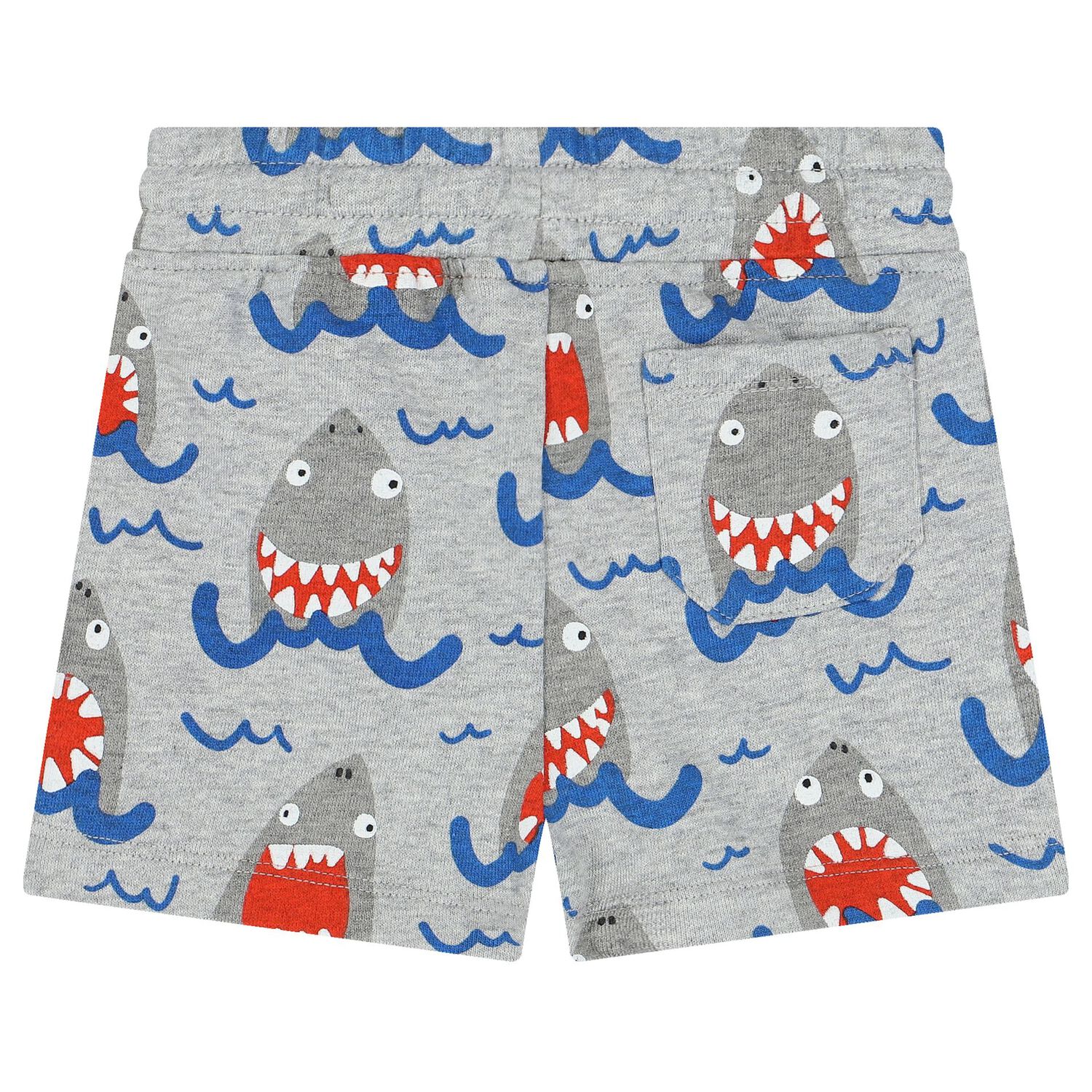 Younger Boys Grey Shark Shorts, 1, hi-res