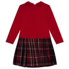 Girls Red & Navy Blue Teddy Bear Tartan Dress, 1, hi-res