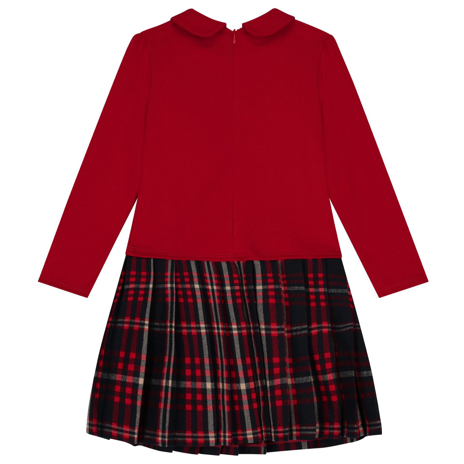 Girls Red & Navy Blue Teddy Bear Tartan Dress, 1, hi-res