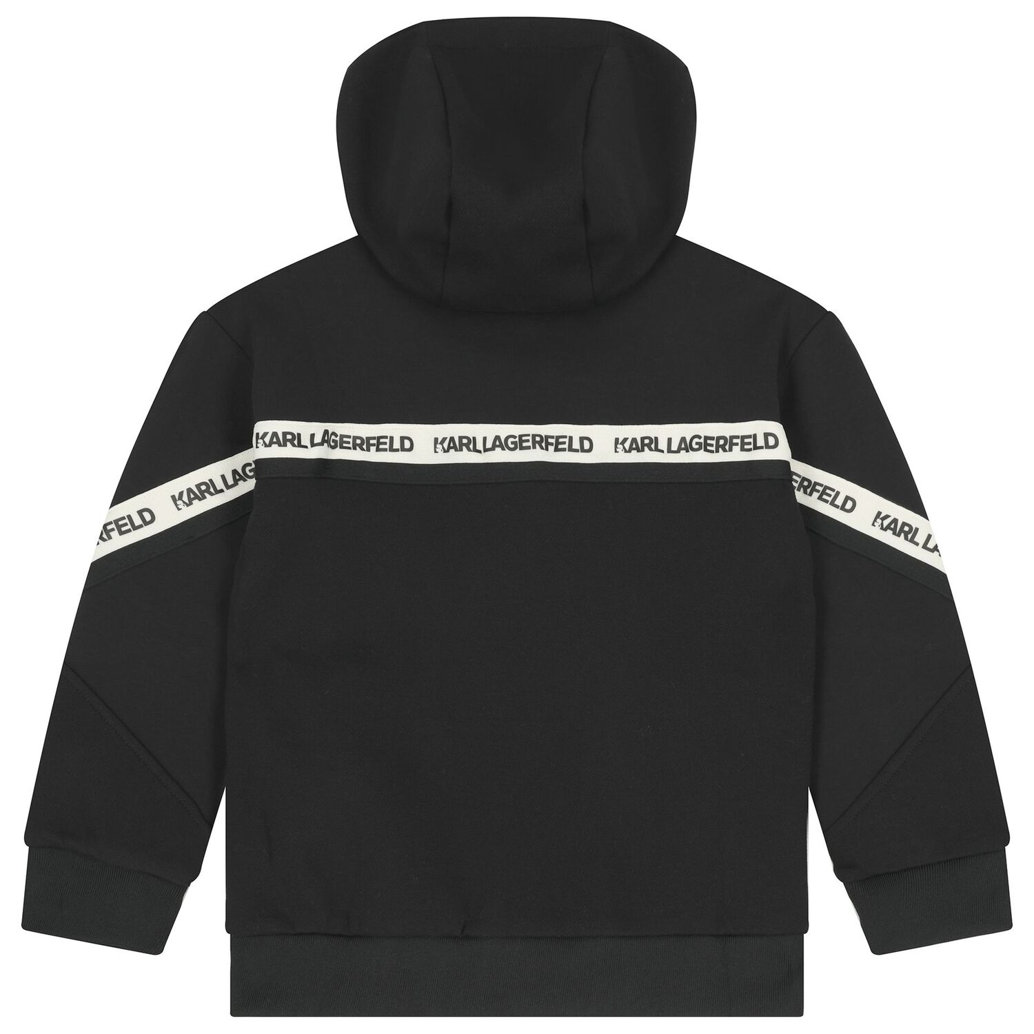Boys Black Logo Hooded Zip Up Top, 1, hi-res