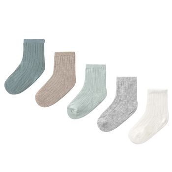 Beige, Ivory & Green Baby Socks ( 6 Pack )