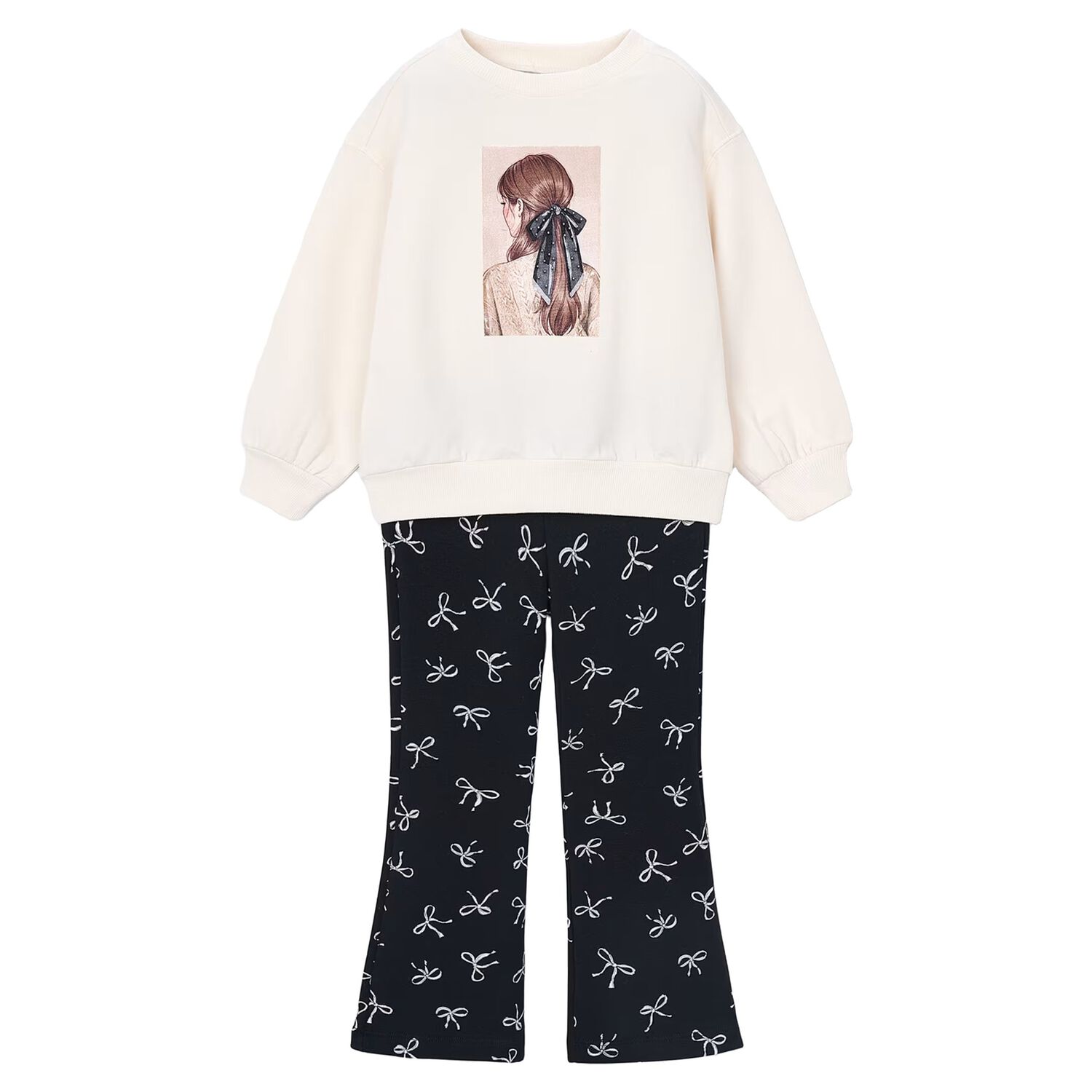 Girls Ivory & Black Bow Leggings Set, 3, hi-res