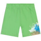 Boys Green Paint Splatter Logo Shorts, 1, hi-res