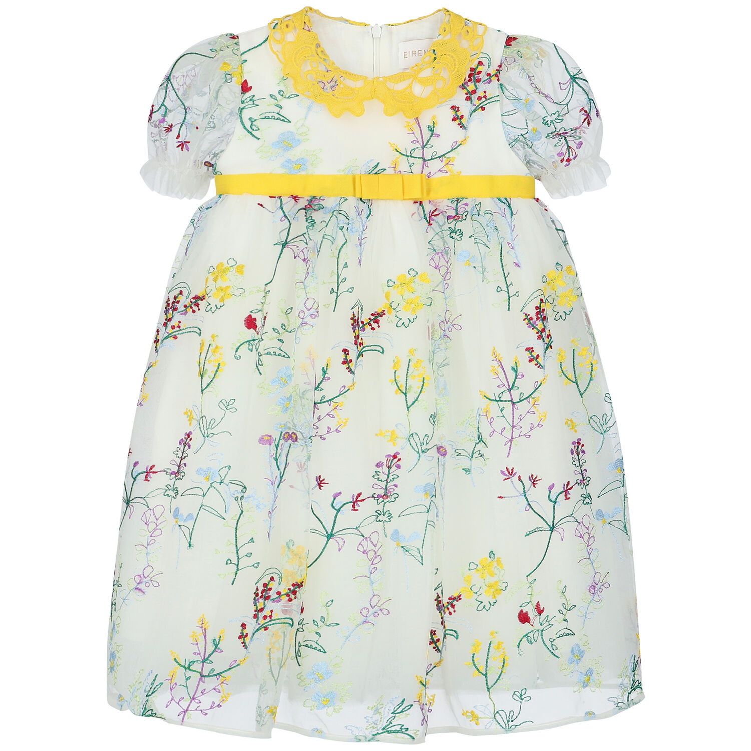 Girls White & Yellow Floral Tulle Dress, 1, hi-res image number null