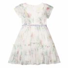 Girls White Printed Tulle Dress, 1, hi-res