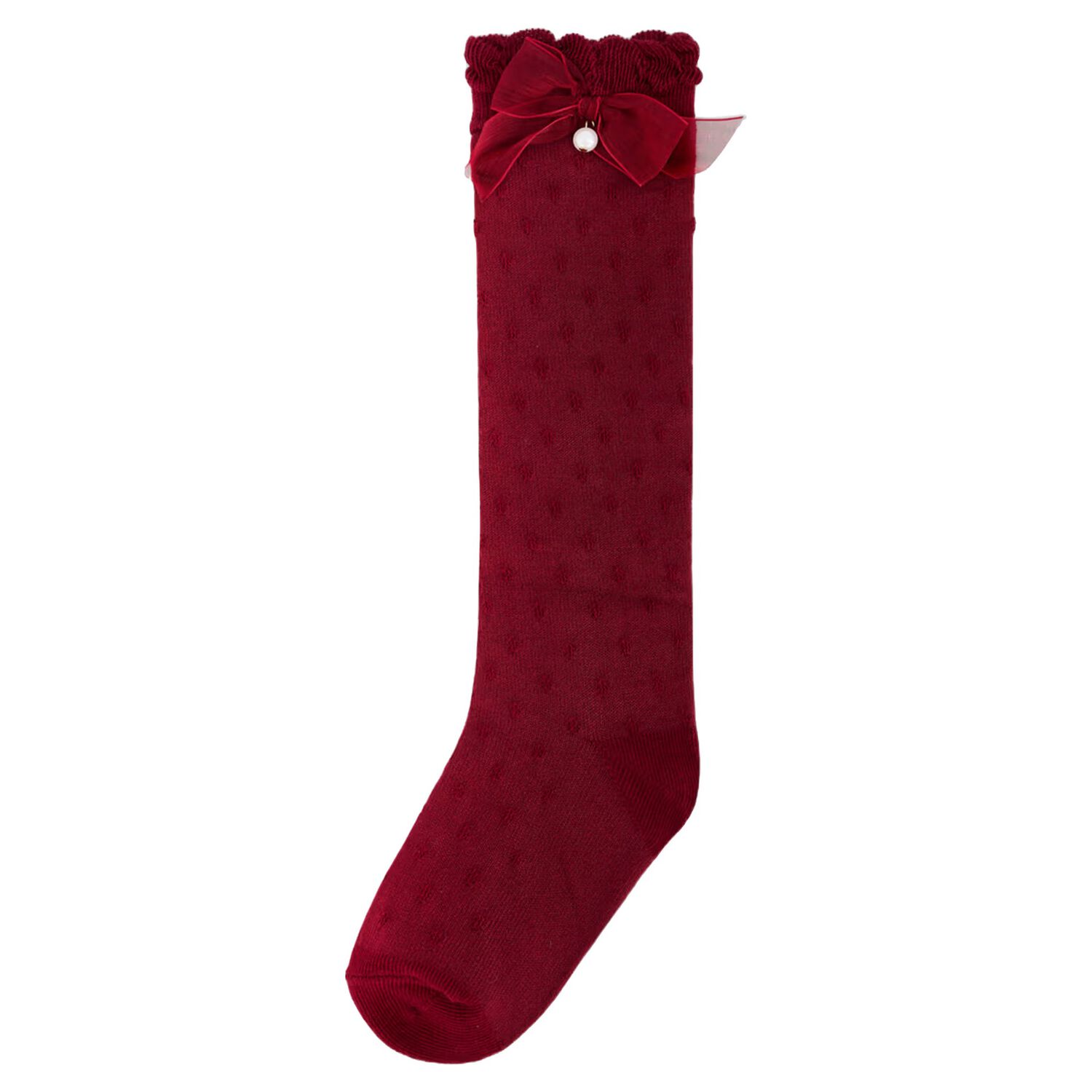 Girls Red Bow Knitted Socks, 2, hi-res