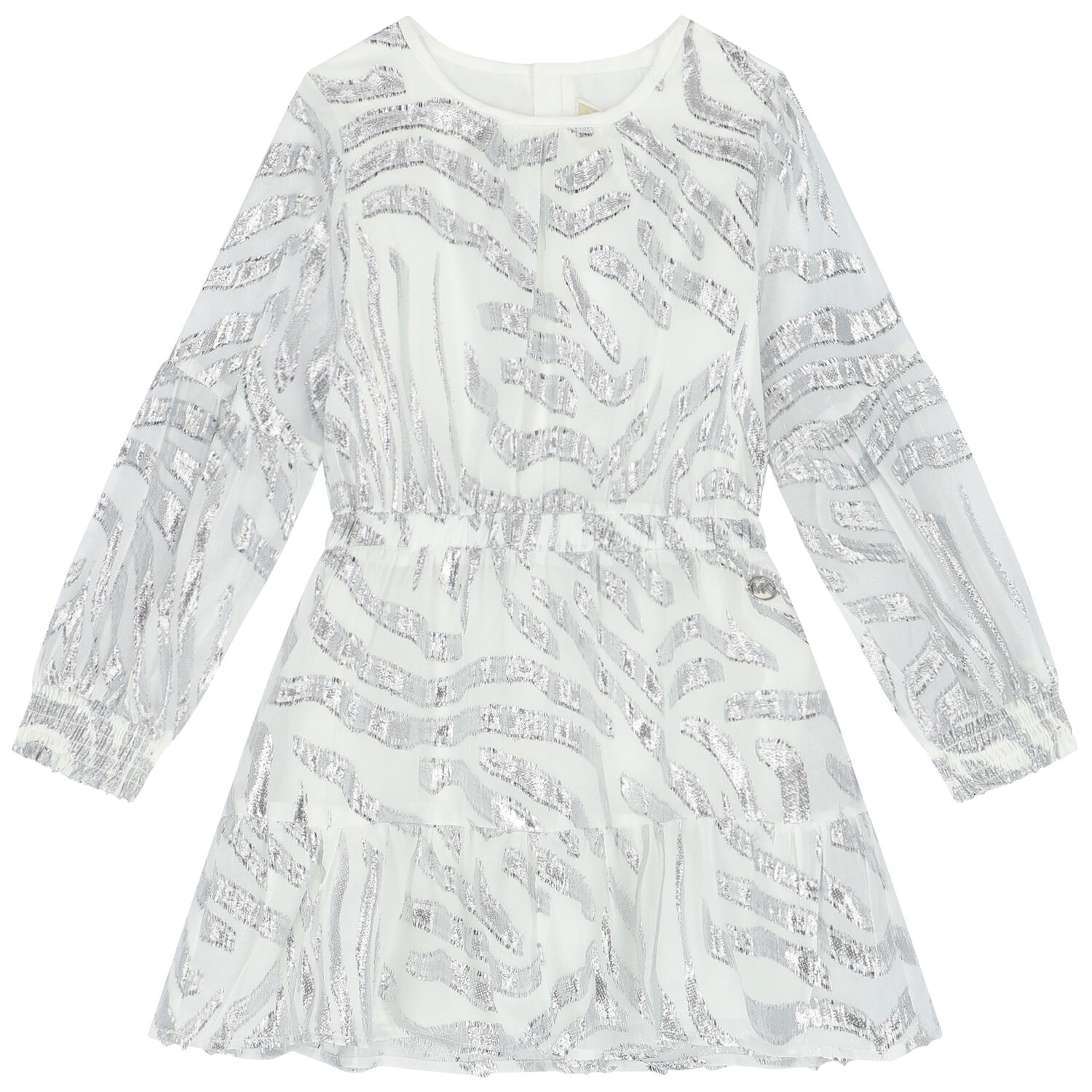 Girls Silver & White Chiffon Dress, 1, hi-res image number null