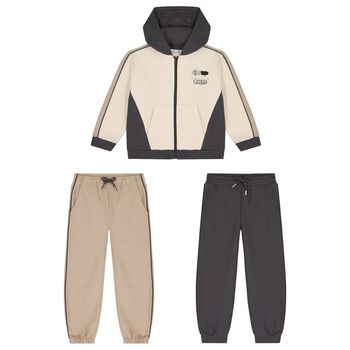 Boys Beige & Grey Skateboard Tracksuit Set ( 3 Piece )