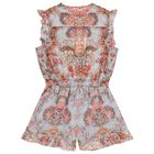 Girls Blue Floral Ruffled Playsuit, 1, hi-res