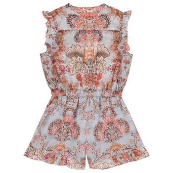 Girls Blue Floral Ruffled Playsuit