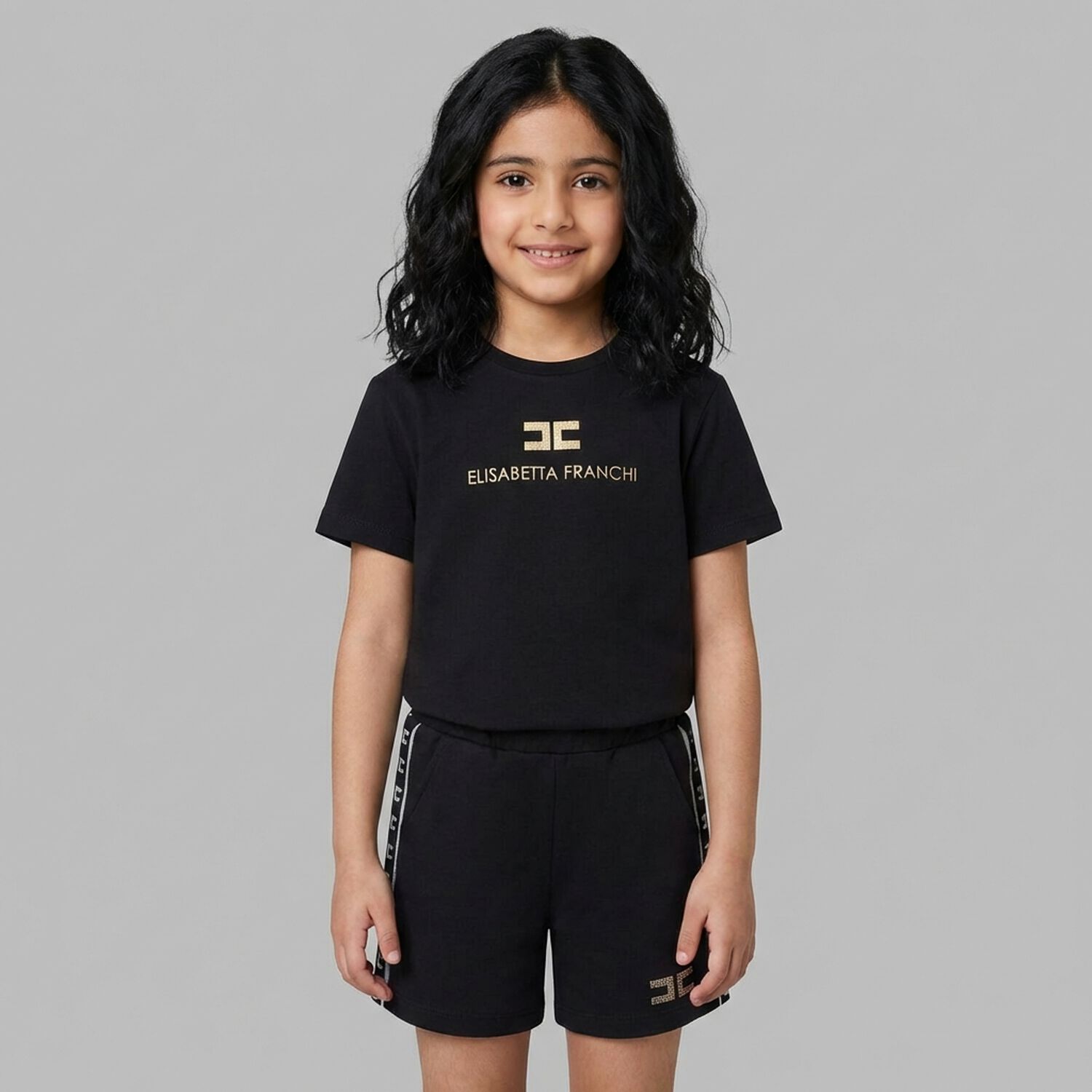 Girls Black Logo Shorts , 2, hi-res