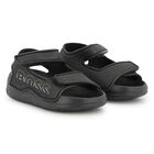 Boys Black Logo Sandals, 1, hi-res