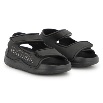 Boys Black Logo Sandals