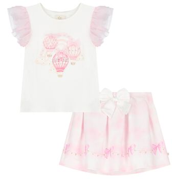 Girls White & Pink Balloon Skirt Set