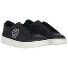 Boys Navy Blue Logo Trainers, 1, hi-res