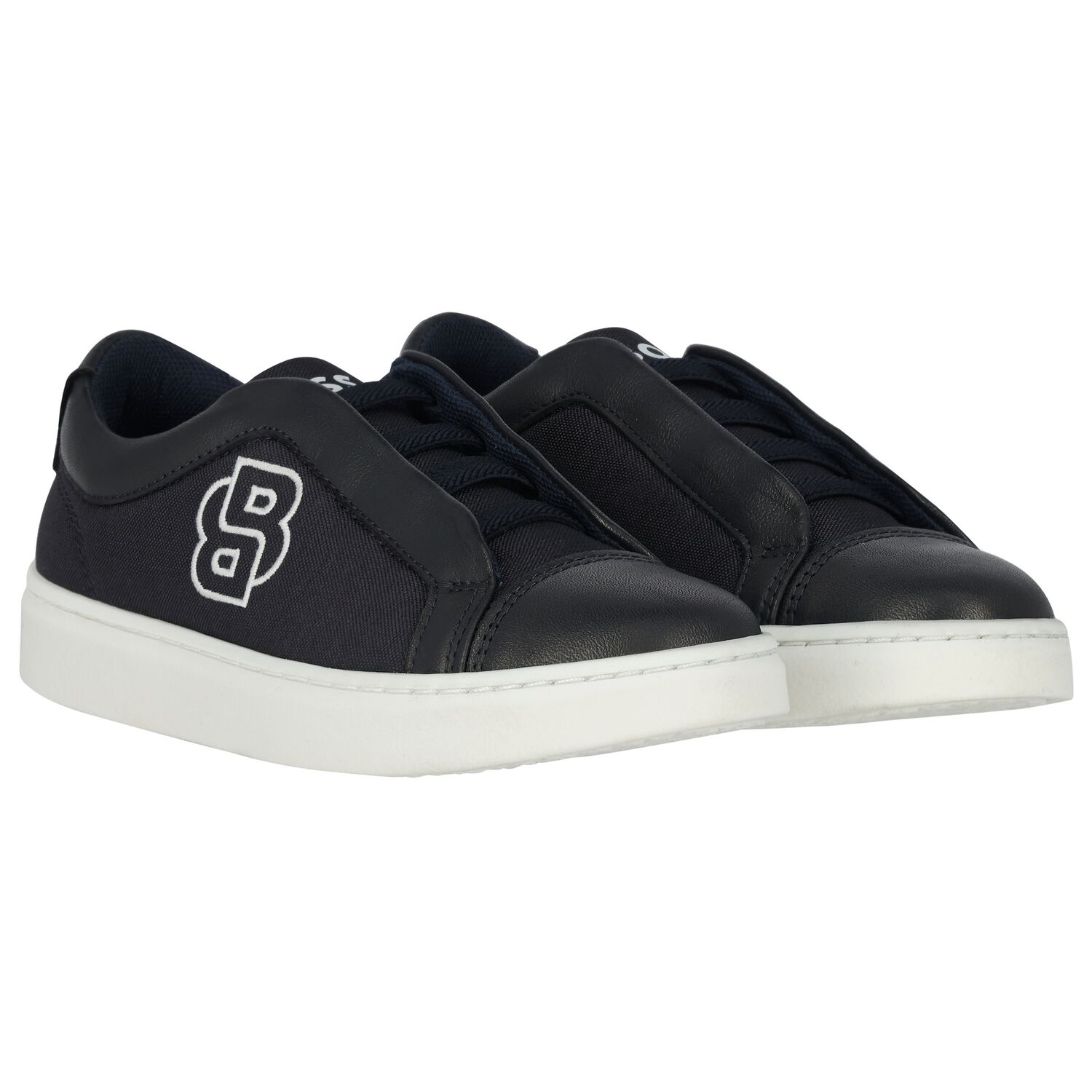 Boys Navy Blue Logo Trainers, 1, hi-res