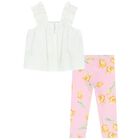 Girls White & Pink Floral Leggings Set, 1, hi-res
