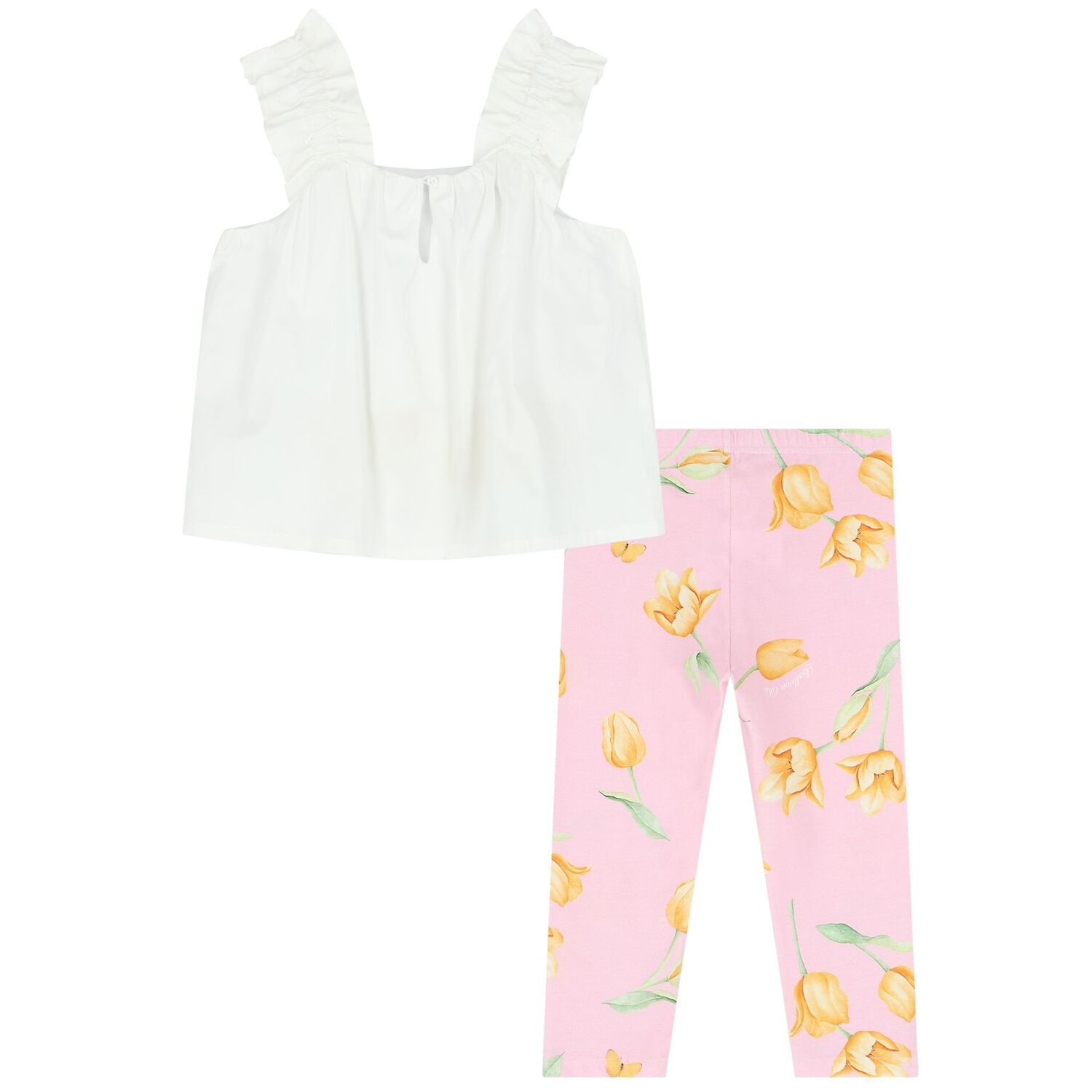 Girls White & Pink Floral Leggings Set, 1, hi-res image number null