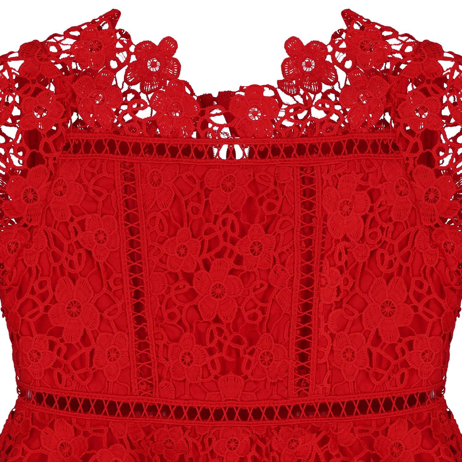 Girls Red Foral Lace Dress , 1, hi-res