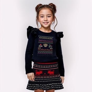 Girls Navy Blue Stitched Long Sleeve Top