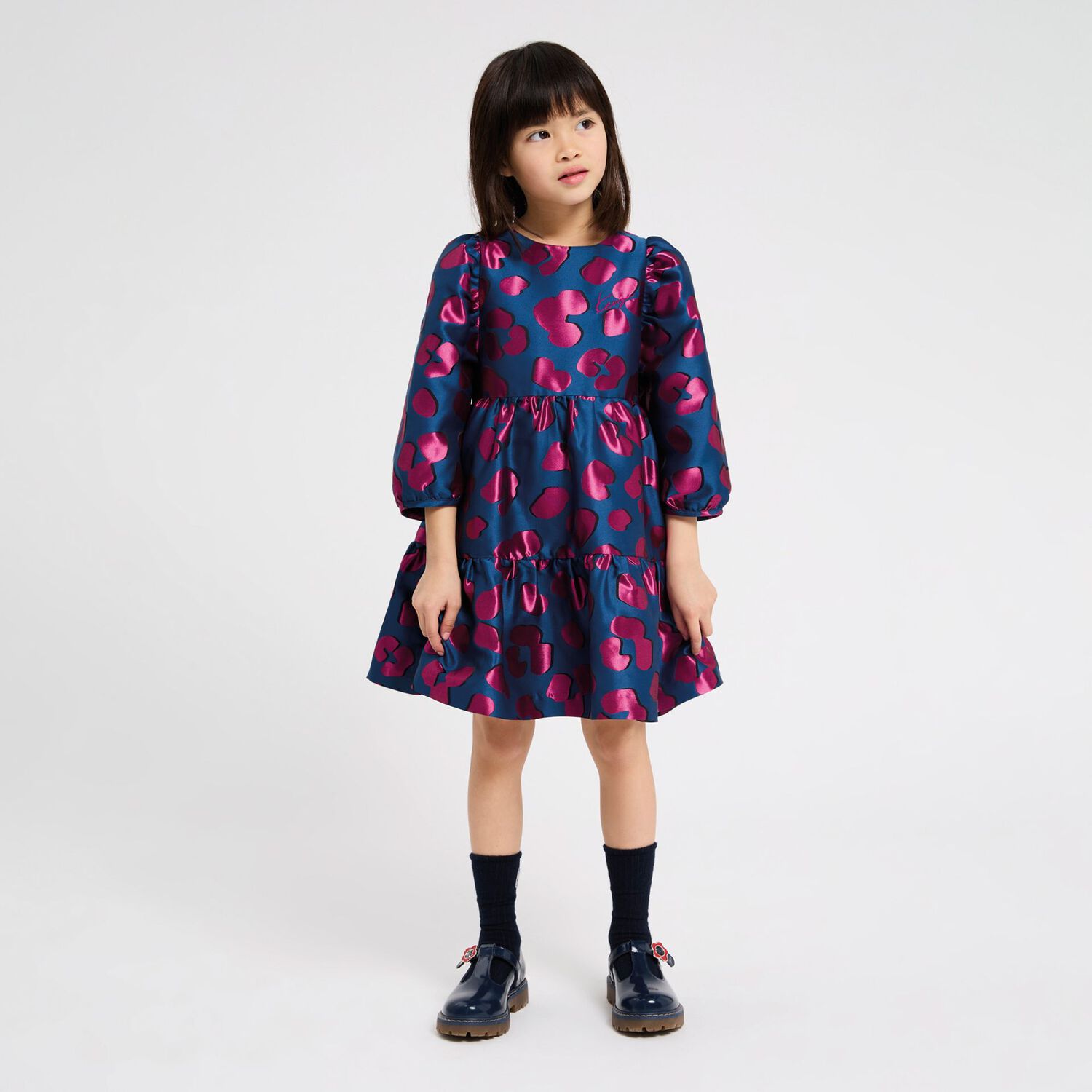 Girls Navy Blue & Pink Leopard Dress, 1, hi-res