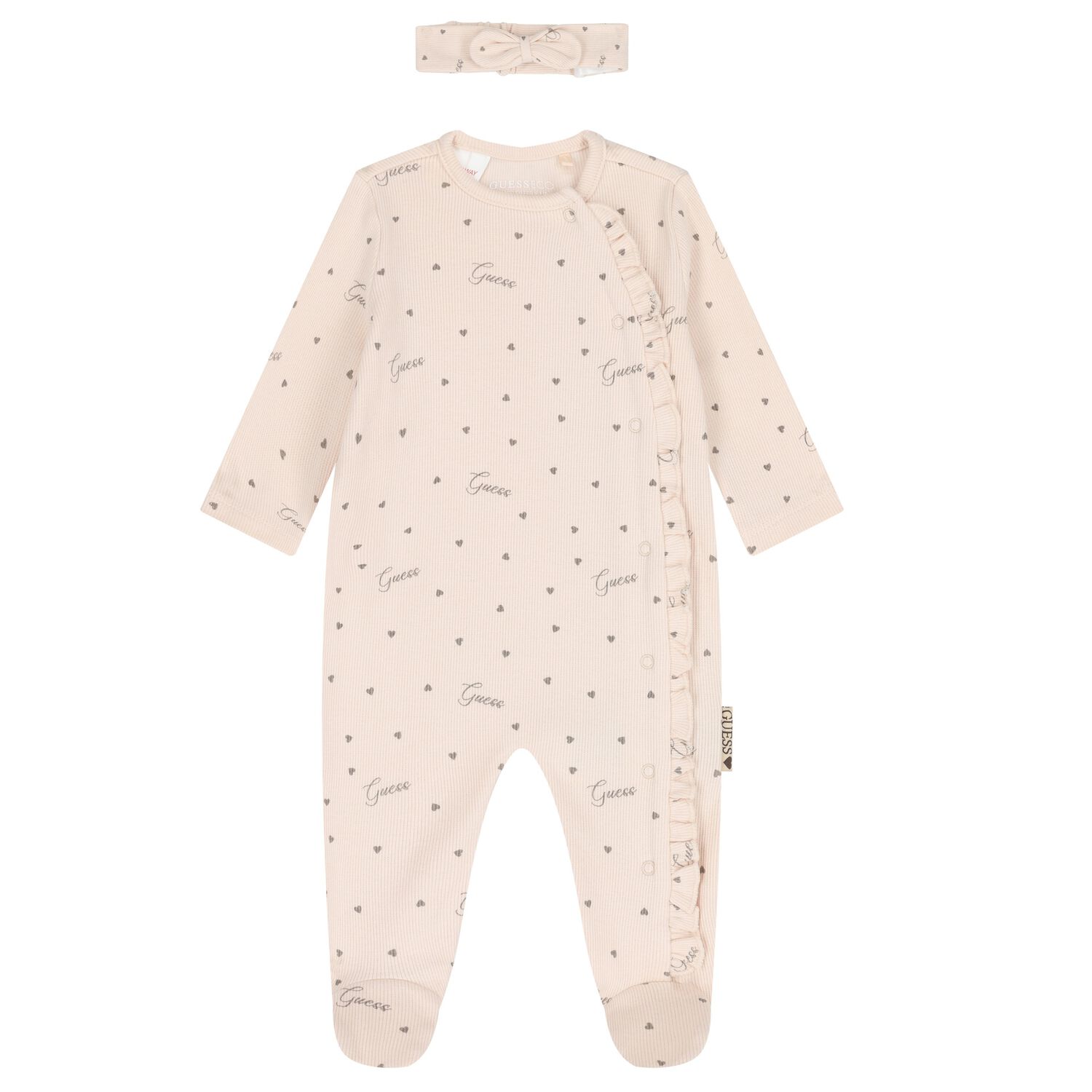 Baby Girls Beige Heart Babygrow Gift Set, 2, hi-res