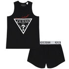 Girls Black Logo Pyjamas Set, 3, hi-res