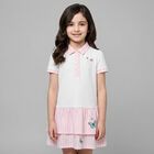 Younger Girls White & Pink Butterflies Logo Dress, 1, hi-res