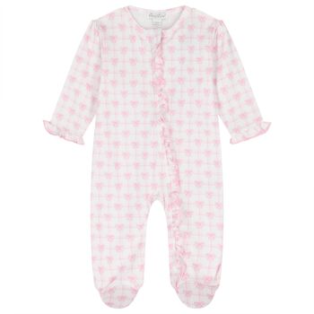 Baby Girls White & Pink Bow Babygrow