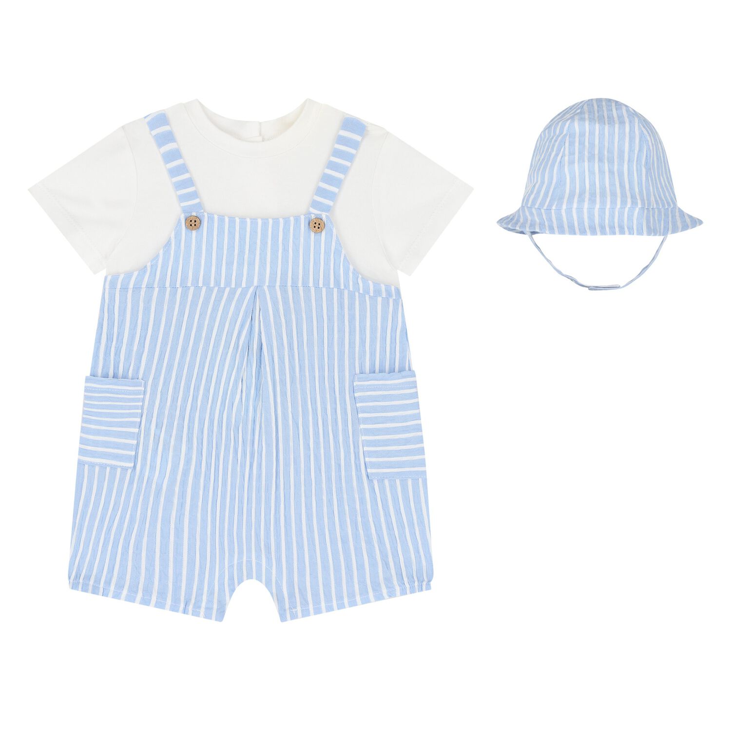 Baby Boys Blue & Ivory Striped Baby Romper Set, 2, hi-res