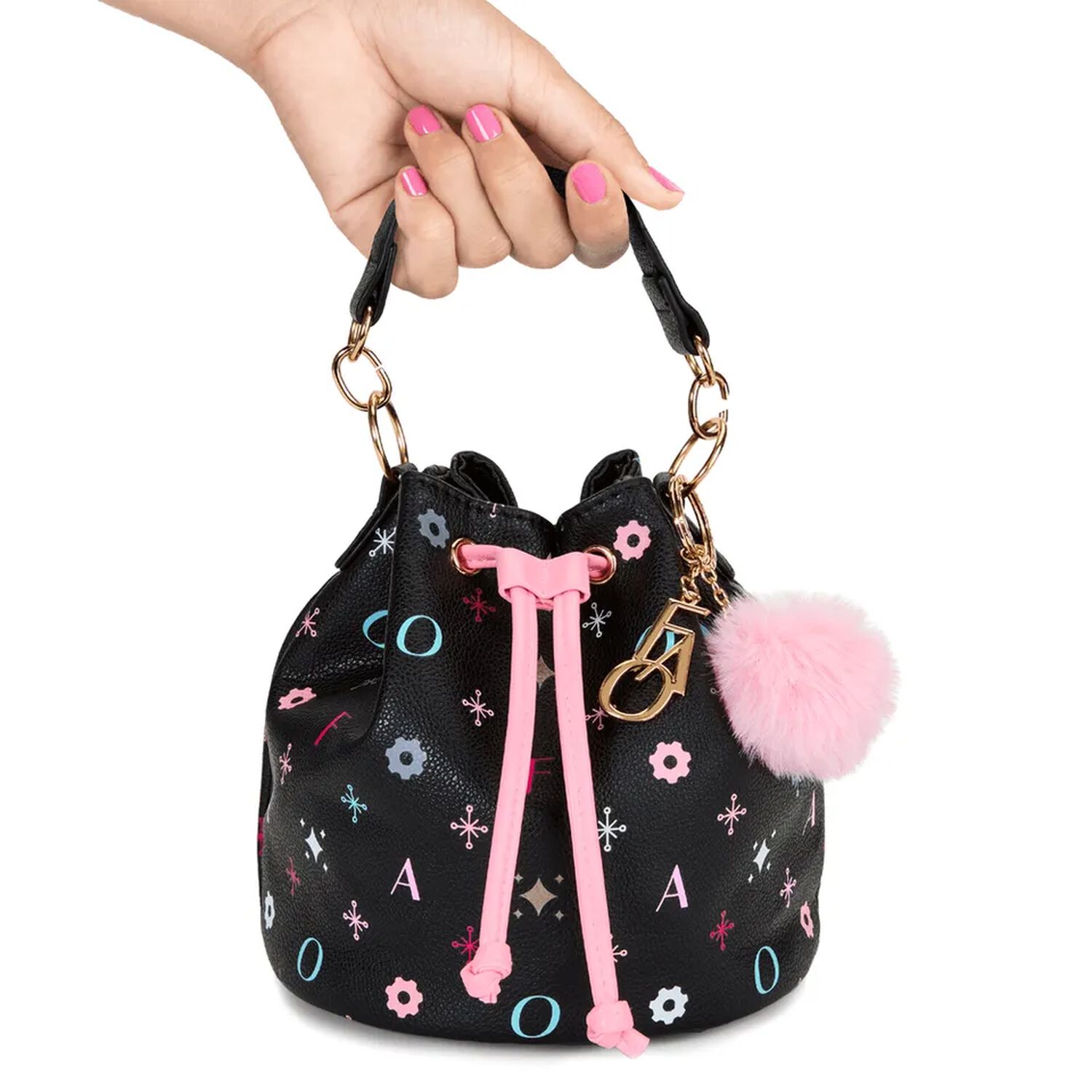 Girls Black & Pink Leather Handbag ( 18CM ), 1, hi-res